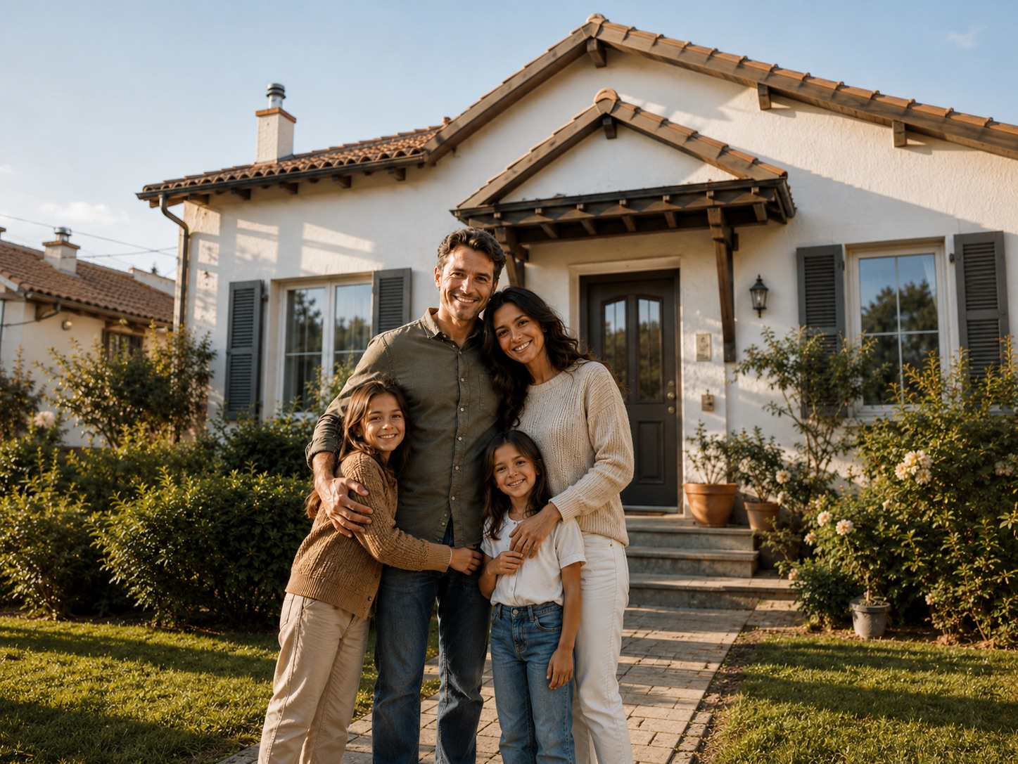 Familie vor einem modernen Einfamilienhaus